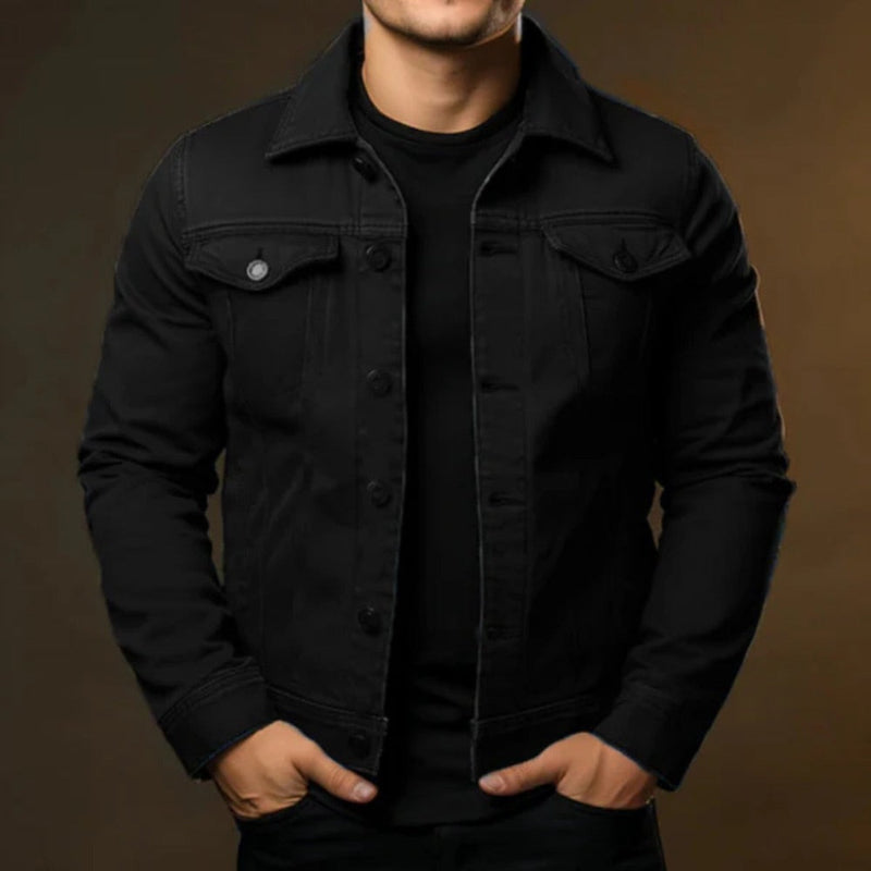 Davide Denim Jacket in black, classic slim-fit men’s jacket with button closure and modern streetwear style