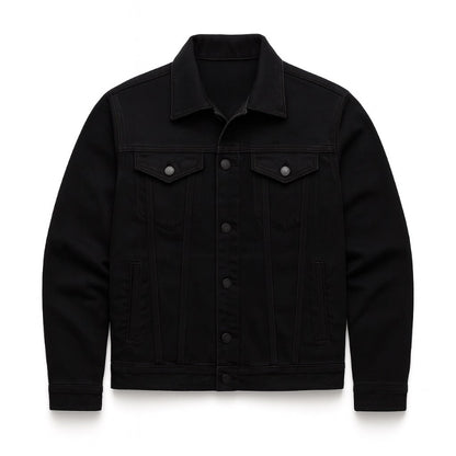 Davide Denim Jacket black – classic men's denim jacket with sharp structure, button closure, and minimalist urban style.