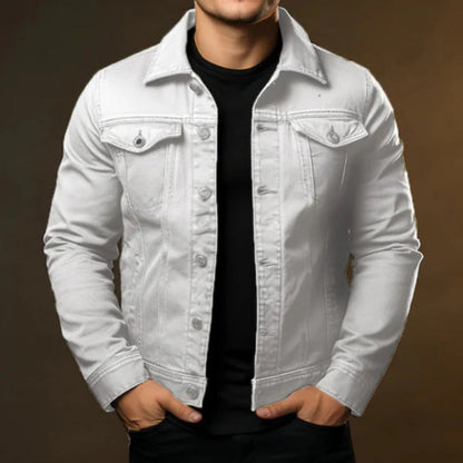 Davide Denim Jacket in white, lightweight casual men’s jacket with structured collar and tailored modern fit