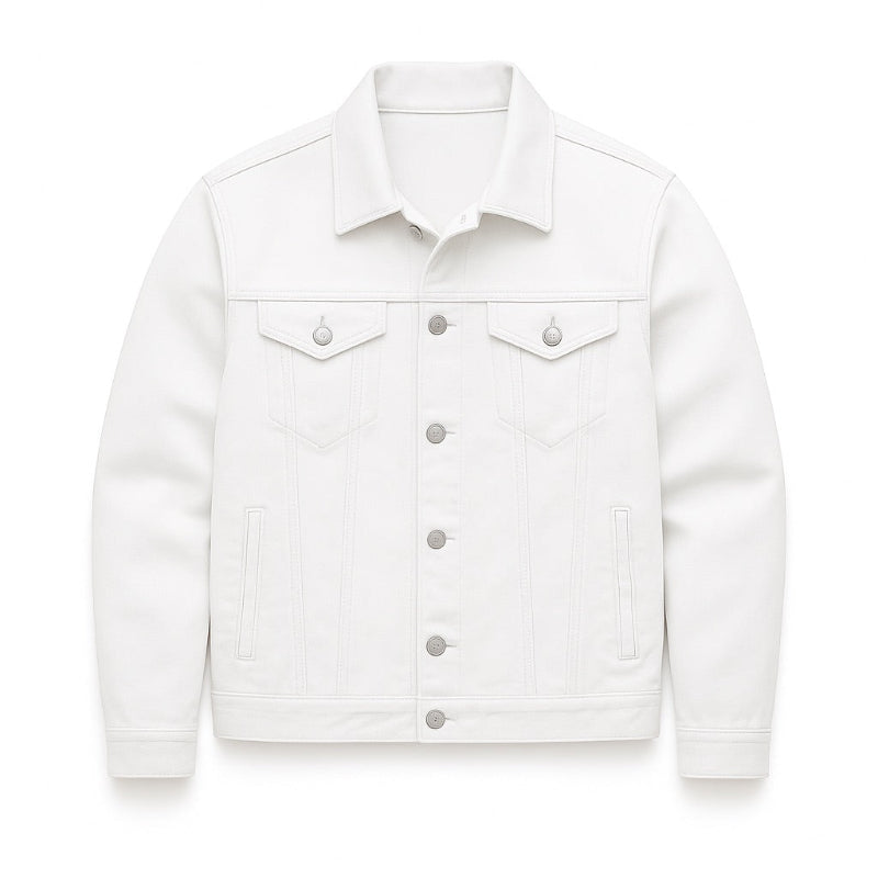 Davide Denim Jacket white – stylish men's denim jacket with crisp tone, tailored fit, and versatile layering design.