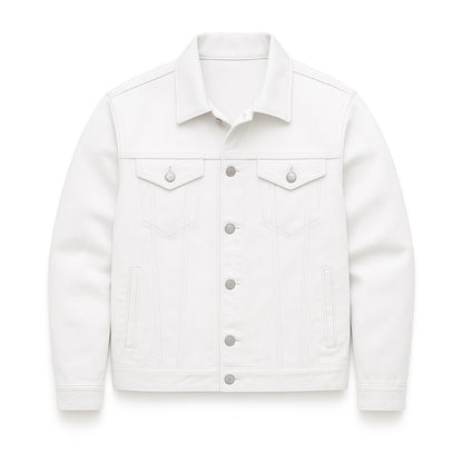 Davide Denim Jacket white – stylish men's denim jacket with crisp tone, tailored fit, and versatile layering design.