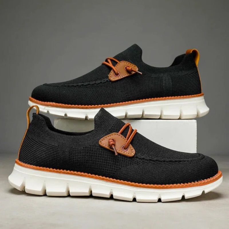  Pair of Davide Mesh Lightweight Shoes in black with orange stitch details and lightweight cushioned sole
