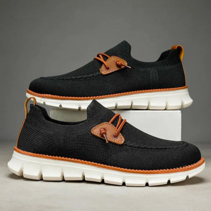  Pair of Davide Mesh Lightweight Shoes in black with orange stitch details and lightweight cushioned sole
