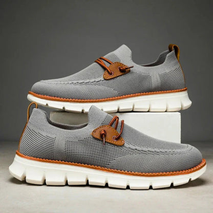 Davide Mesh Lightweight Shoes in gray, shown as a pair with flexible knit material and contrast stitching
