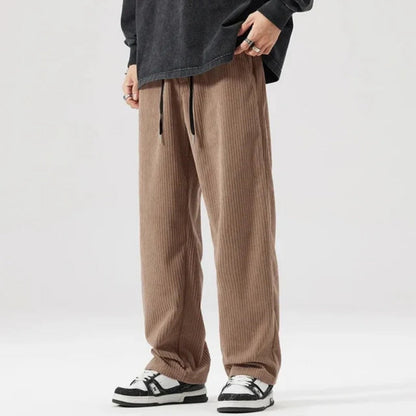Emanuele Corduroy Pants in brown – casual men's corduroy pants with drawstring closure and vintage washed finish by Polumi.
