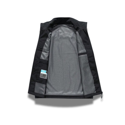 Inside view of Ennio Zip Adapt Vest in black – breathable mesh lining and technical construction by Polumi.
