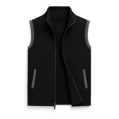 Ermenegildo Full-Zip Vest black – versatile men's sleeveless knit vest in soft wool with full-zip and ribbed details.