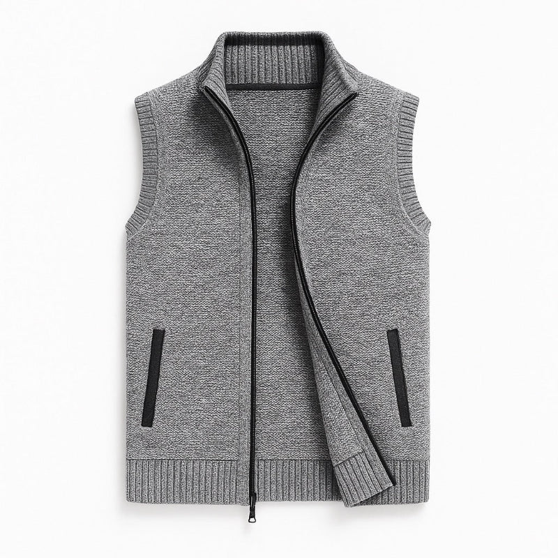 Ermenegildo Full-Zip Vest gray – men's modern knit gilet with full-zip closure and ribbed edges for timeless layering comfort.