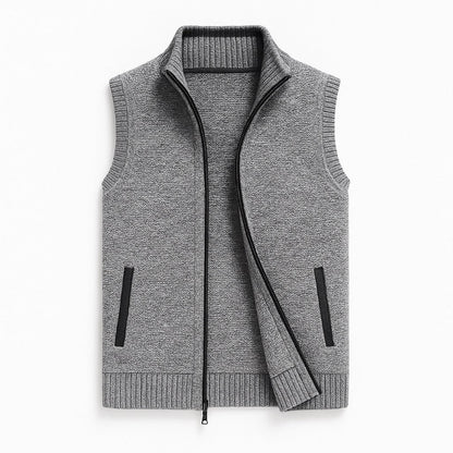 Ermenegildo Full-Zip Vest gray – men's modern knit gilet with full-zip closure and ribbed edges for timeless layering comfort.