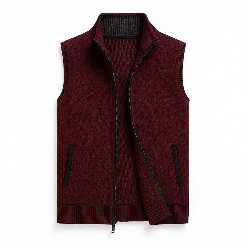 Ermenegildo Full-Zip Vest purpura red – premium men's sleeveless zip vest in rich wool knit for warm and sophisticated layering.