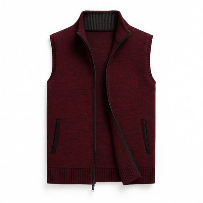 Ermenegildo Full-Zip Vest purpura red – premium men's sleeveless zip vest in rich wool knit for warm and sophisticated layering.