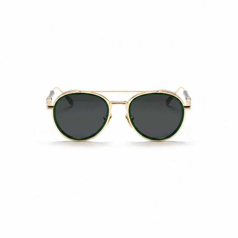 Ermenegildo Retro UV Sunglasses in black with classic round frame and UV protection lenses