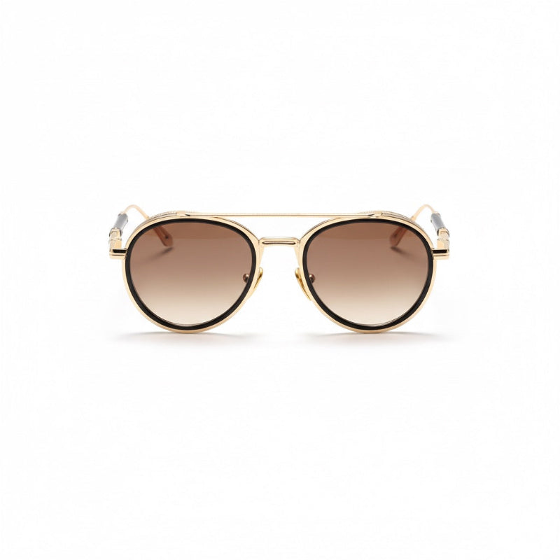 Ermenegildo Retro UV Sunglasses in brown with vintage gold frame and tinted lenses