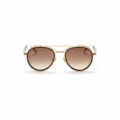 Ermenegildo Retro UV Sunglasses in brown with vintage gold frame and tinted lenses