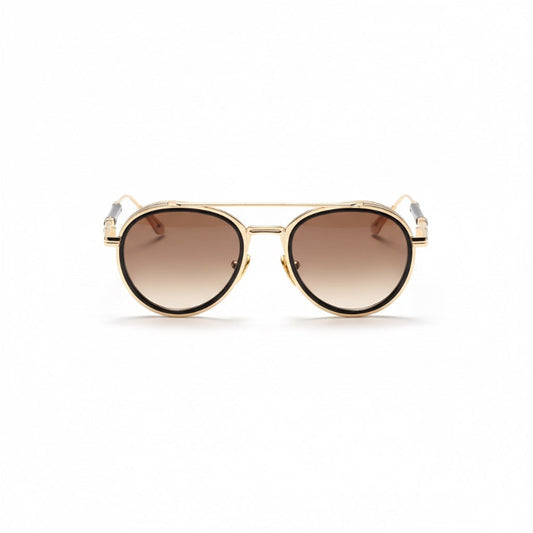 Ermenegildo Retro UV Sunglasses in brown with vintage gold frame and tinted lenses