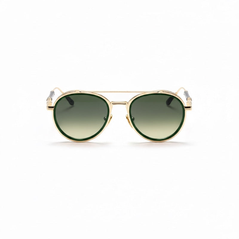 Ermenegildo Retro UV Sunglasses in green with round frame and gold metal details