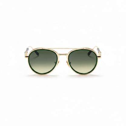 Ermenegildo Retro UV Sunglasses in green with round frame and gold metal details