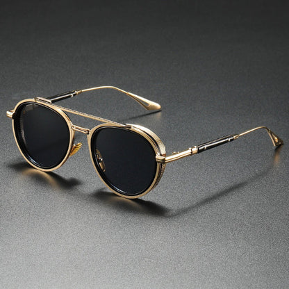 Ermenegildo Retro UV Sunglasses in Total Black with sleek gold frame — premium men’s sunglasses offering full UV protection.