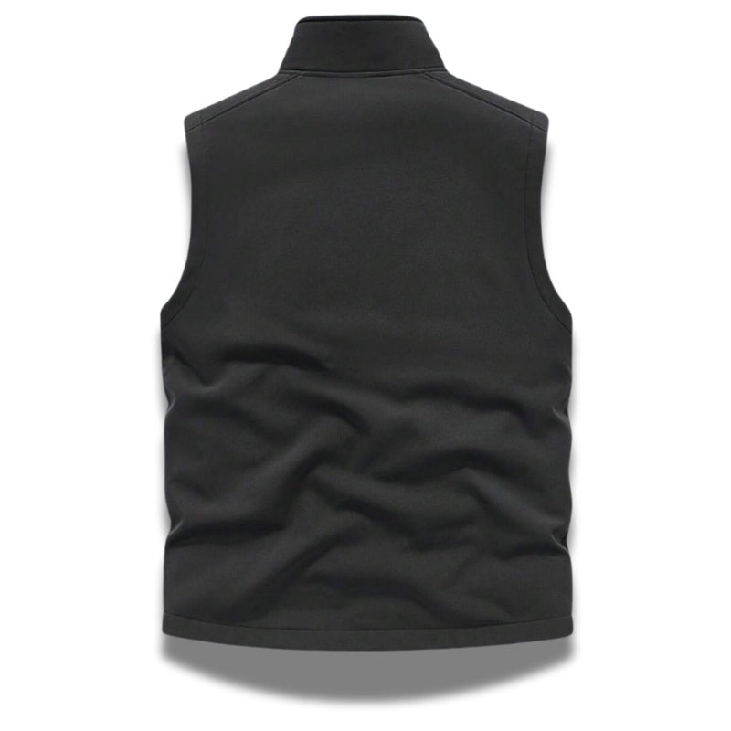 Back view of Ettore Reversible Vest in black – lightweight windproof vest for men by Polumi.