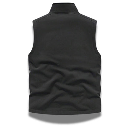 Back view of Ettore Reversible Vest in black – lightweight windproof vest for men by Polumi.