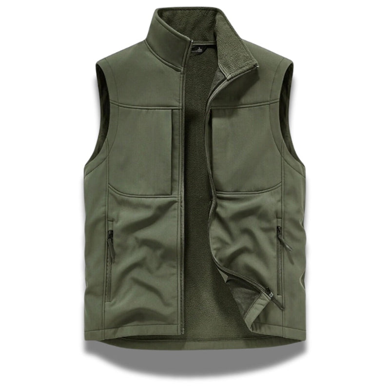 Ettore Reversible Vest in green – stylish men’s sleeveless jacket with dual-side wear and fleece interior by Polumi.