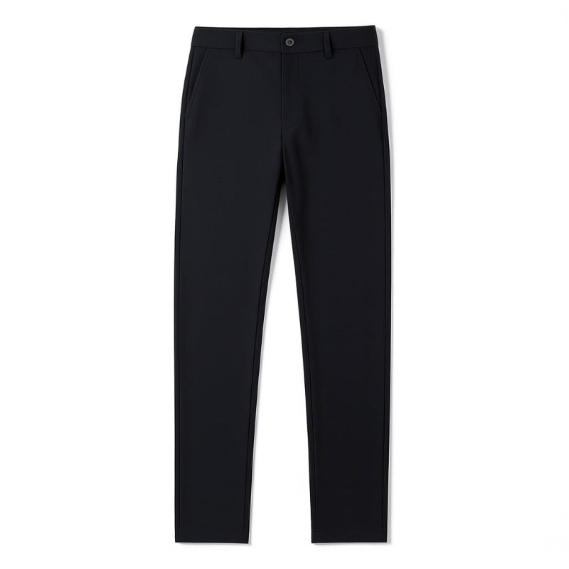 Polumi Fabio Luxe Office Slacks in black — slim tailored men’s trousers featuring minimalist lines and timeless classic appeal.