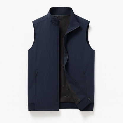 Fabio Solid Zipper Vest in navy – premium men’s sleeveless outerwear by Polumi featuring front zipper and soft mesh inner lining.