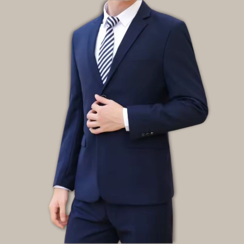  Model Wearing Firenze Navy Blue Men's Suit – Stylish Two-Piece Formal Set with Blazer and Pants