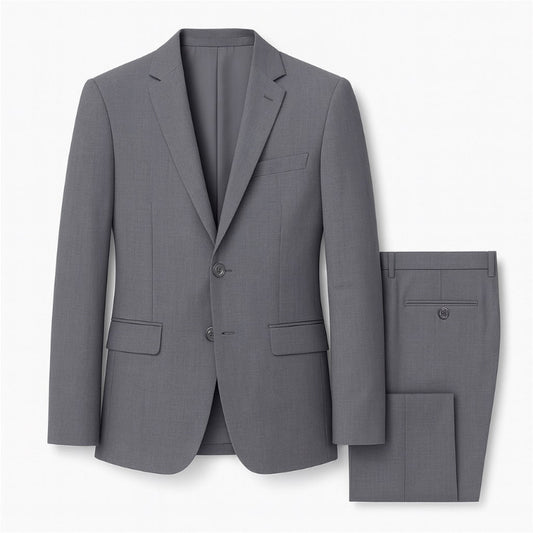 Gray Firenze Timeless Men’s Suit Set – elegant Italian tailored two-piece suit by Polumi for business and formal occasions
