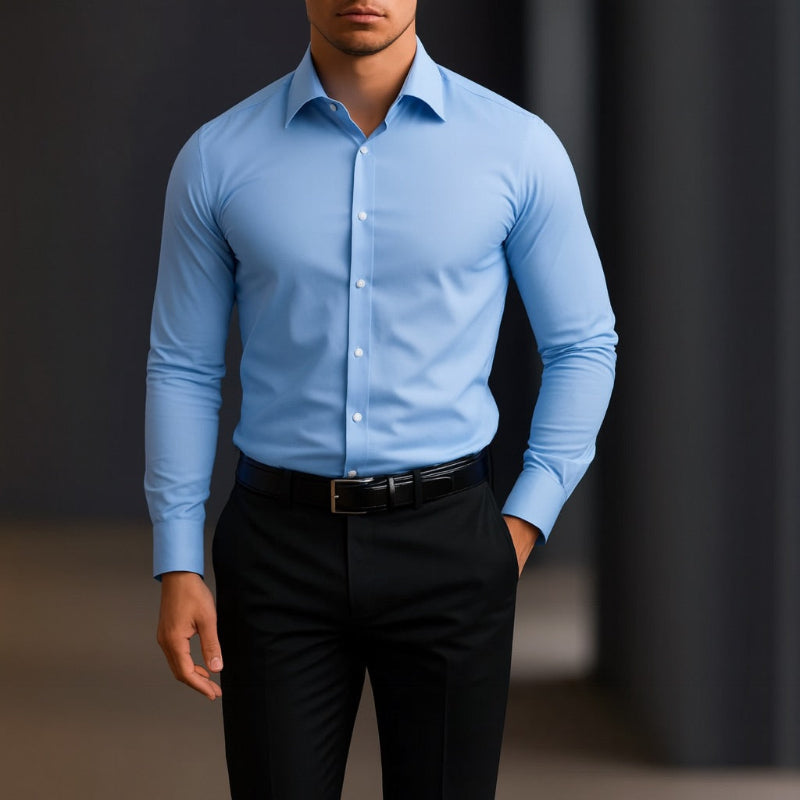 Torino Flex-Fit Men's Shirt in classic sky blue – premium stretch shirt for men, ideal for business or formal outfits.