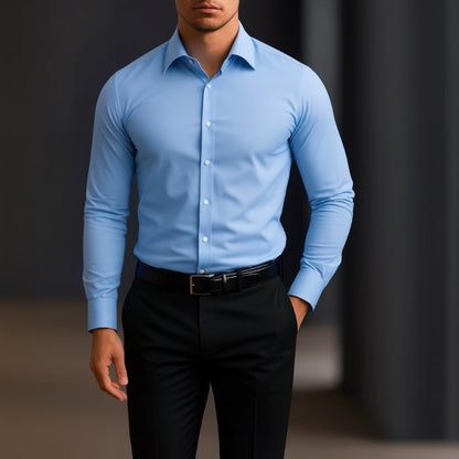 Torino Flex-Fit Men's Shirt in classic sky blue – premium stretch shirt for men, ideal for business or formal outfits.