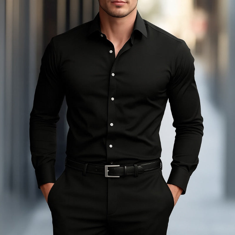 Torino Flex-Fit Men's Shirt in black – timeless elegant men's shirt designed for formal and casual occasions.