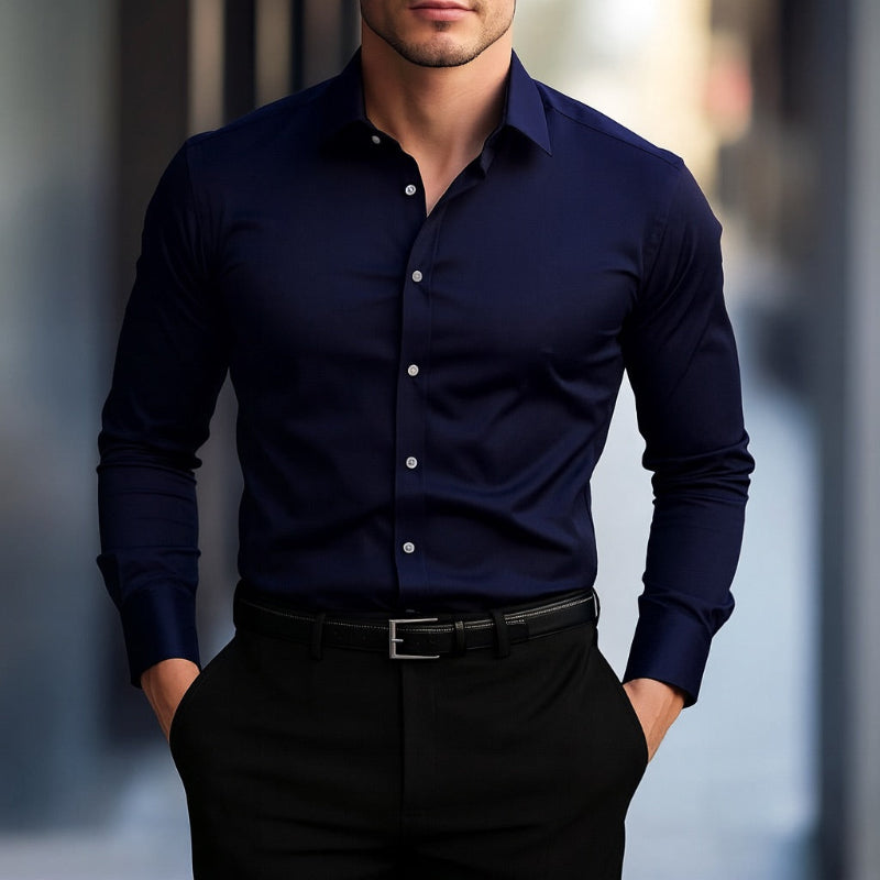 Torino Flex-Fit Men's Shirt in navy blue – refined long-sleeve men's shirt for a sleek and confident look.