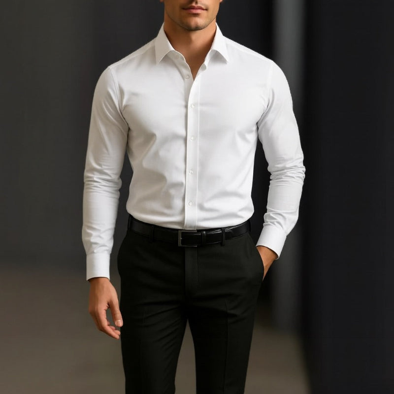 Torino Flex-Fit Men's Shirt in classic white – premium stretch shirt for men, ideal for business or formal outfits.