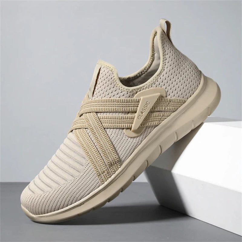 Francesco Premium X Sneakers in beige, lightweight breathable knit sneakers for men with elastic slip-on design