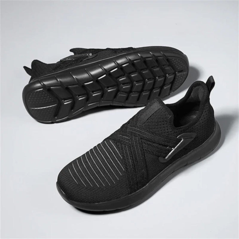 Top view of black Francesco Premium X Sneakers with textured knit fabric and soft outsole, lightweight and durable
