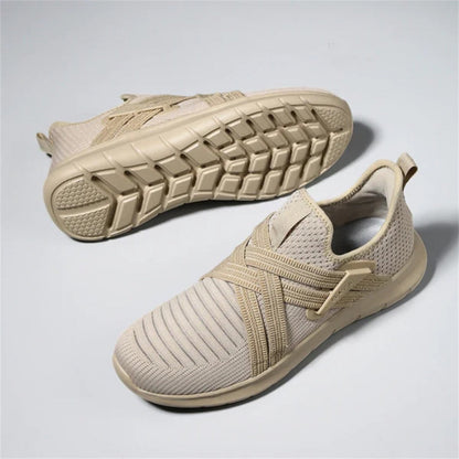 Top view of beige Francesco Premium X Sneakers, soft knit upper and flexible sole design for modern men
