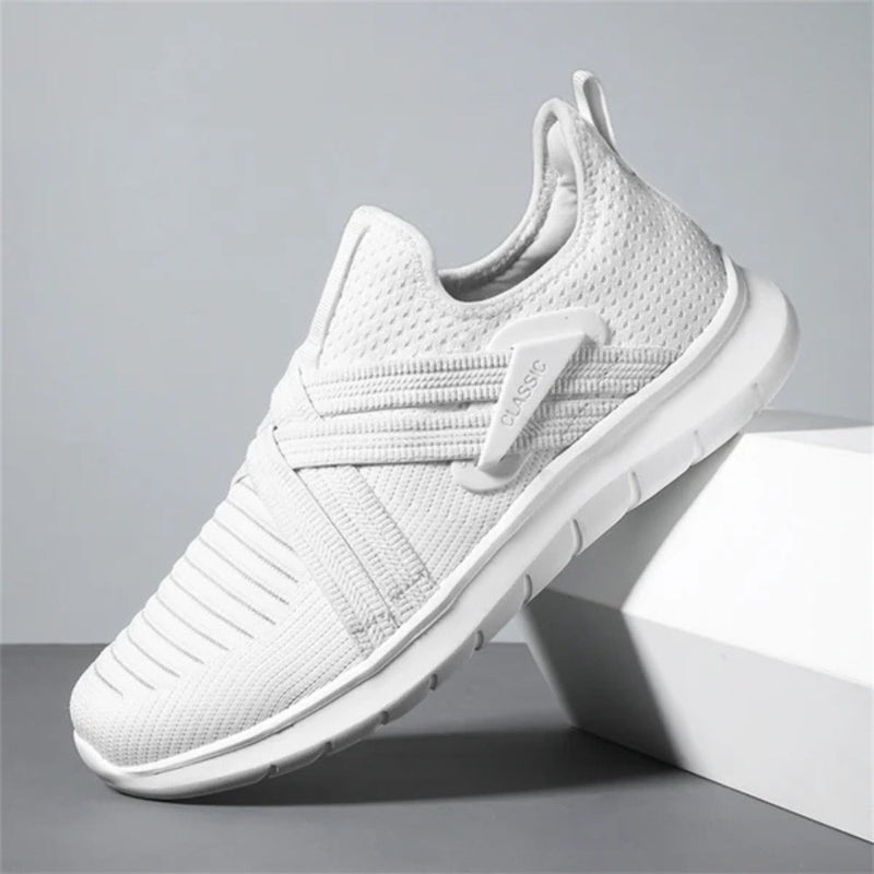 White Francesco Premium X Sneakers, minimalist slip-on men’s sneakers with soft knit texture and flexible sole