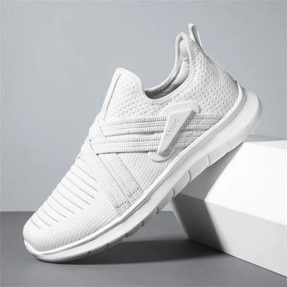 White Francesco Premium X Sneakers, minimalist slip-on men’s sneakers with soft knit texture and flexible sole