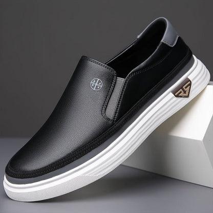 Giacomo Comfort Shoes in black with gray details, minimalist slip-on men's sneakers by Polumi.
