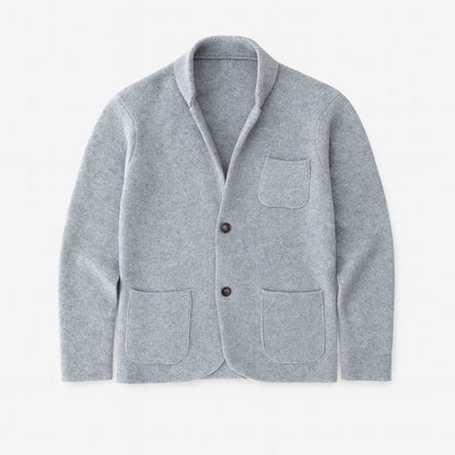 Giancarlo Soft Knit Blazer in gray – minimalist Italian design by Polumi, photographed flat to emphasize soft wool-blend texture.