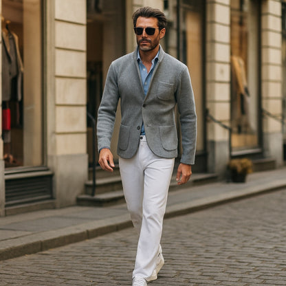 Giancarlo Soft Knit Blazer in gray featuring minimalist Italian design – Polumi men’s smart casual jacket.