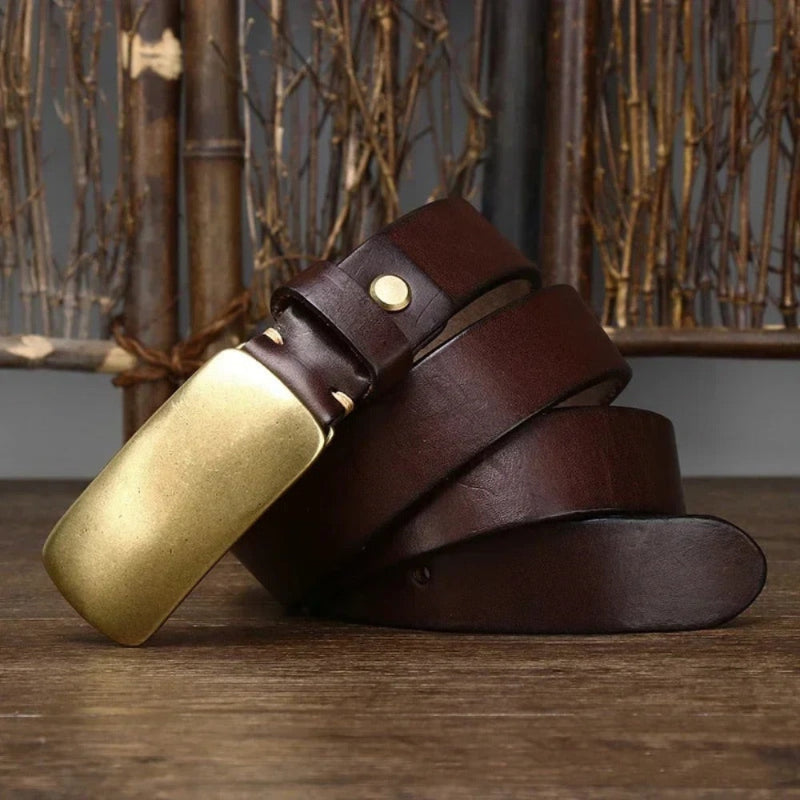 Gianluca Brass Buckle Belt dark brown – handcrafted men's dark brown leather belt with aged brass buckle by Polumi.
