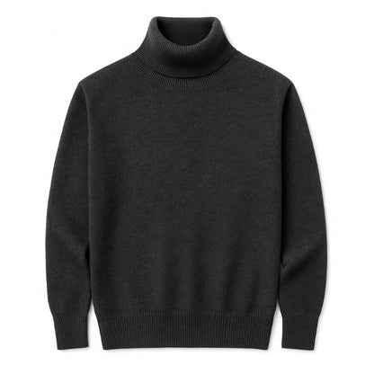 Polumi charcoal grey men’s turtleneck sweater in 100% cashmere – modern classic style