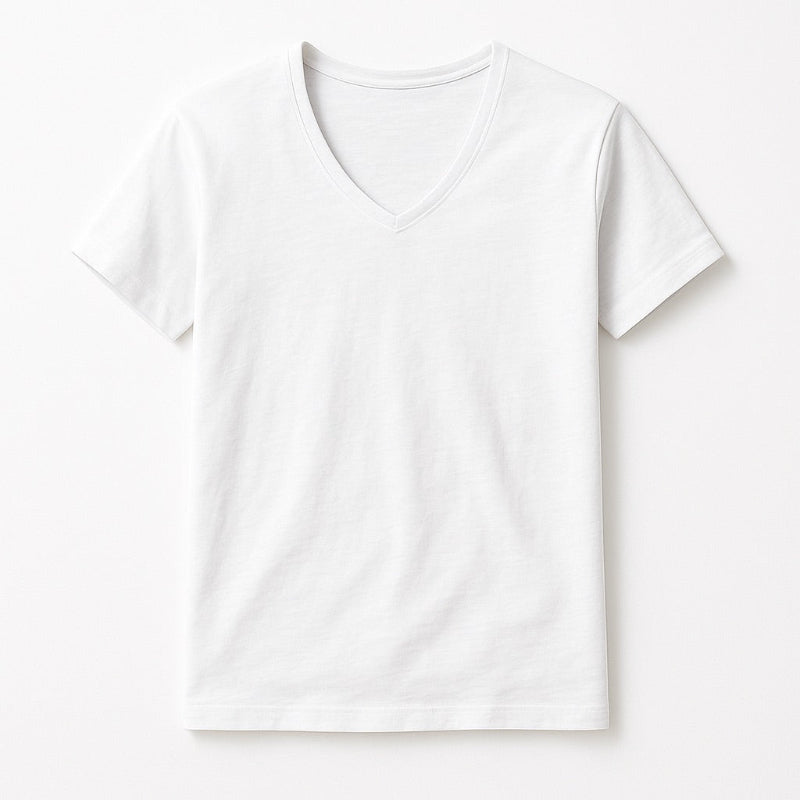 Simone V-Neck Cotton T-Shirt in White by Polumi – minimalist men’s white V-neck cotton tee