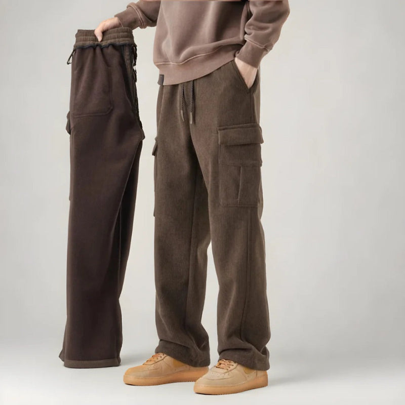 Giuseppe Comfort Cargo Sweats in brown by Polumi — men’s fleece cargo pants blending streetwear function and premium softness.