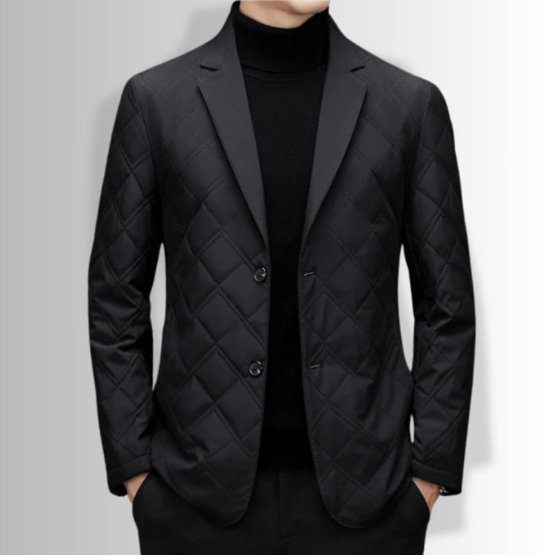 Leonardo Warm Blazer Jacket in black, modern men’s quilted blazer with lapel collar and warm lining.