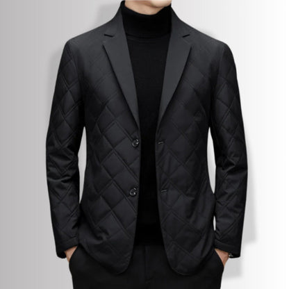 Leonardo Warm Blazer Jacket in black, modern men’s quilted blazer with lapel collar and warm lining.