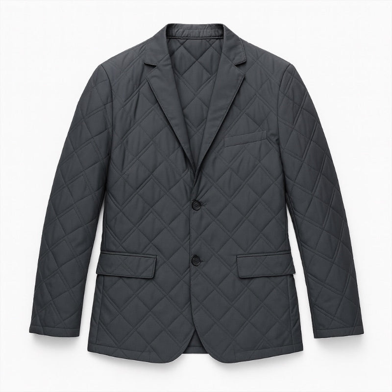 Leonardo Warm Blazer Jacket in gray, men’s quilted blazer flat lay showing elegant two-button design.