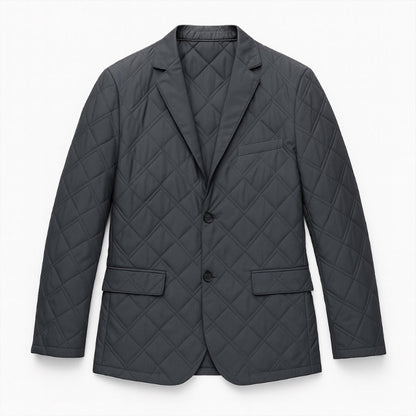 Leonardo Warm Blazer Jacket in gray, men’s quilted blazer flat lay showing elegant two-button design.